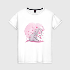 Женская футболка хлопок с принтом Слоник в Курске, 100% хлопок | прямой крой, круглый вырез горловины, длина до линии бедер, слегка спущенное плечо | Тематика изображения на принте: акварель | любовь | рисунок | розовый