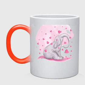 Кружка хамелеон с принтом Слоник в Курске, керамика | меняет цвет при нагревании, емкость 330 мл | акварель | любовь | рисунок | розовый