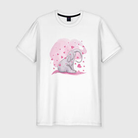 Мужская футболка премиум с принтом Слоник в Курске, 92% хлопок, 8% лайкра | приталенный силуэт, круглый вырез ворота, длина до линии бедра, короткий рукав | акварель | любовь | рисунок | розовый
