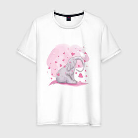 Мужская футболка хлопок с принтом Слоник в Курске, 100% хлопок | прямой крой, круглый вырез горловины, длина до линии бедер, слегка спущенное плечо. | Тематика изображения на принте: акварель | любовь | рисунок | розовый