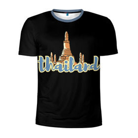 Мужская футболка 3D спортивная с принтом Тайланд в Курске, 100% полиэстер с улучшенными характеристиками | приталенный силуэт, круглая горловина, широкие плечи, сужается к линии бедра | Тематика изображения на принте: азия | новинки | популярное | прикольные | солнце | страна | традиция | турист | черный