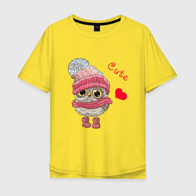Мужская футболка хлопок Oversize с принтом Cute в Курске, 100% хлопок | свободный крой, круглый ворот, “спинка” длиннее передней части | owl | арт | девушкам | животные | надписи | птица | сердечки | сова
