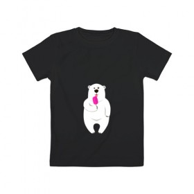 Детская футболка хлопок с принтом Медведь и мороженое в Курске, 100% хлопок | круглый вырез горловины, полуприлегающий силуэт, длина до линии бедер | 