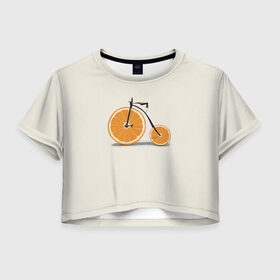 Женская футболка 3D укороченная с принтом Велосипед апельсин в Курске, 100% полиэстер | круглая горловина, длина футболки до линии талии, рукава с отворотами | апельсин | велосипед