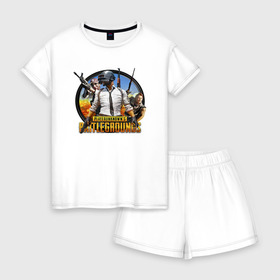 Женская пижама с шортиками хлопок с принтом Playerunknowns Battlegrounds в Курске, 100% хлопок | футболка прямого кроя, шорты свободные с широкой мягкой резинкой | battle | battlegrounds | playerunknown | royale