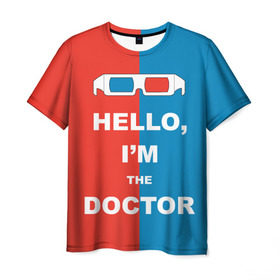 Мужская футболка 3D с принтом I`m the Doctor в Курске, 100% полиэфир | прямой крой, круглый вырез горловины, длина до линии бедер | Тематика изображения на принте: арт | доктор кто | надпись | сериал | тардис | фильмы | я доктор