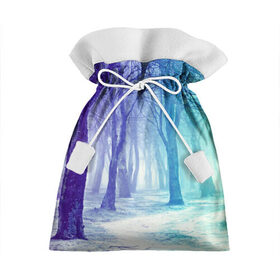 Подарочный 3D мешок с принтом Мрачный лес в Курске, 100% полиэстер | Размер: 29*39 см | Тематика изображения на принте: вечер | деревья | загадочный | зеленый | земля | зима | лес | необычный | природа | свет | свечение | сибирь | снег | тайга | фиолетовый | яркий