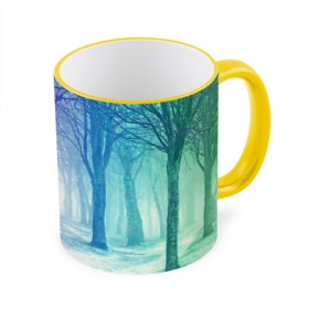 Кружка 3D с принтом Мрачный лес в Курске, керамика | ёмкость 330 мл | вечер | деревья | загадочный | зеленый | земля | зима | лес | необычный | природа | свет | свечение | сибирь | снег | тайга | фиолетовый | яркий