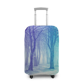 Чехол для чемодана 3D с принтом Мрачный лес в Курске, 86% полиэфир, 14% спандекс | двустороннее нанесение принта, прорези для ручек и колес | вечер | деревья | загадочный | зеленый | земля | зима | лес | необычный | природа | свет | свечение | сибирь | снег | тайга | фиолетовый | яркий