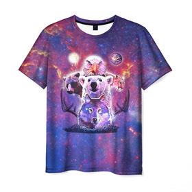 Мужская футболка 3D с принтом Звериный прайд в Курске, 100% полиэфир | прямой крой, круглый вырез горловины, длина до линии бедер | волк | вселенная | галактика | звезды | медведь | орел | пума | туманность