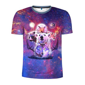 Мужская футболка 3D спортивная с принтом Звериный прайд в Курске, 100% полиэстер с улучшенными характеристиками | приталенный силуэт, круглая горловина, широкие плечи, сужается к линии бедра | волк | вселенная | галактика | звезды | медведь | орел | пума | туманность