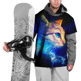 Накидка на куртку 3D с принтом Звездный кот в Курске, 100% полиэстер |  | звезды | кот | мордочка | темный