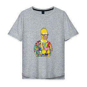 Мужская футболка хлопок Oversize с принтом Homer в Курске, 100% хлопок | свободный крой, круглый ворот, “спинка” длиннее передней части | bart | homer | simpsons | барт | гомер | еда | мультфильм | отец | папа | пончик | радуга | симпсоны | спрингфилд | хиппи | цвет