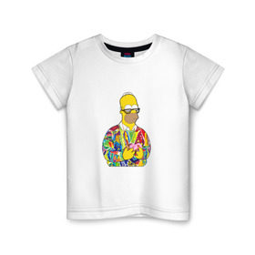 Детская футболка хлопок с принтом Homer в Курске, 100% хлопок | круглый вырез горловины, полуприлегающий силуэт, длина до линии бедер | bart | homer | simpsons | барт | гомер | еда | мультфильм | отец | папа | пончик | радуга | симпсоны | спрингфилд | хиппи | цвет