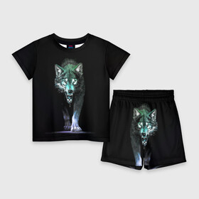 Детский костюм с шортами 3D с принтом Волчий оскал в Курске,  |  | Тематика изображения на принте: аука | бирюк | волк | волчара | волчица | волчок | глаза | животное | животные | зверь | зеленые | злость | картина | койот | млекопитающее | рисунок | санитар леса | серый | хищник | цветной | шакал