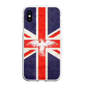 Чехол для iPhone XS Max матовый с принтом Флаг Англии с белым орлом в Курске, Силикон | Область печати: задняя сторона чехла, без боковых панелей | london | англия | белый | брызги | великобритания | империя | клякса | крылья | лондон | необычный | объеденное королевство | орел | птица | символ | сокол | туманный альбион | флаг