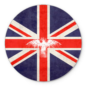 Коврик круглый с принтом Флаг Англии с белым орлом в Курске, резина и полиэстер | круглая форма, изображение наносится на всю лицевую часть | london | англия | белый | брызги | великобритания | империя | клякса | крылья | лондон | необычный | объеденное королевство | орел | птица | символ | сокол | туманный альбион | флаг