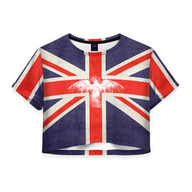 Женская футболка 3D укороченная с принтом Флаг Англии с белым орлом в Курске, 100% полиэстер | круглая горловина, длина футболки до линии талии, рукава с отворотами | Тематика изображения на принте: london | англия | белый | брызги | великобритания | империя | клякса | крылья | лондон | необычный | объеденное королевство | орел | птица | символ | сокол | туманный альбион | флаг