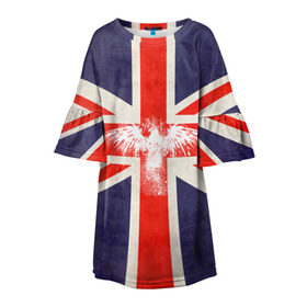 Детское платье 3D с принтом Флаг Англии с белым орлом в Курске, 100% полиэстер | прямой силуэт, чуть расширенный к низу. Круглая горловина, на рукавах — воланы | Тематика изображения на принте: london | англия | белый | брызги | великобритания | империя | клякса | крылья | лондон | необычный | объеденное королевство | орел | птица | символ | сокол | туманный альбион | флаг