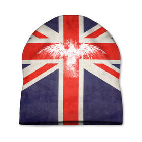 Шапка 3D с принтом Флаг Англии с белым орлом в Курске, 100% полиэстер | универсальный размер, печать по всей поверхности изделия | london | англия | белый | брызги | великобритания | империя | клякса | крылья | лондон | необычный | объеденное королевство | орел | птица | символ | сокол | туманный альбион | флаг