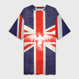 Платье-футболка 3D с принтом Флаг Англии с белым орлом в Курске,  |  | london | англия | белый | брызги | великобритания | империя | клякса | крылья | лондон | необычный | объеденное королевство | орел | птица | символ | сокол | туманный альбион | флаг