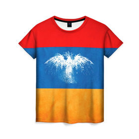 Женская футболка 3D с принтом Флаг Армении с белым орлом в Курске, 100% полиэфир ( синтетическое хлопкоподобное полотно) | прямой крой, круглый вырез горловины, длина до линии бедер | айастан | армения | белый | босеан | брызги | ереван | знамя | империя | клякса | крылья | кумач | необычный | орел | пойс | птица | символ | сокол | стяг | флаг | хайастан | штандарт