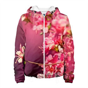 Женская куртка 3D с принтом Сакура в Курске, ткань верха — 100% полиэстер, подклад — флис | прямой крой, подол и капюшон оформлены резинкой с фиксаторами, два кармана без застежек по бокам, один большой потайной карман на груди. Карман на груди застегивается на липучку | 3d | flower | nature | pink | sakura | весна | деревья | природа | розовый | сакура | цветы | япония