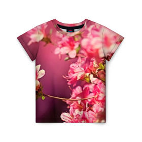 Детская футболка 3D с принтом Сакура в Курске, 100% гипоаллергенный полиэфир | прямой крой, круглый вырез горловины, длина до линии бедер, чуть спущенное плечо, ткань немного тянется | 3d | flower | nature | pink | sakura | весна | деревья | природа | розовый | сакура | цветы | япония