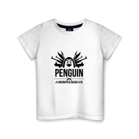 Детская футболка хлопок с принтом Агрессивный пингвин в Курске, 100% хлопок | круглый вырез горловины, полуприлегающий силуэт, длина до линии бедер | Тематика изображения на принте: aggressive penguin | оружие | птица
