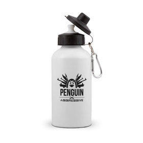 Бутылка спортивная с принтом Агрессивный пингвин в Курске, металл | емкость — 500 мл, в комплекте две пластиковые крышки и карабин для крепления | aggressive penguin | оружие | птица