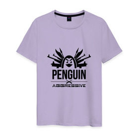 Мужская футболка хлопок с принтом Агрессивный пингвин в Курске, 100% хлопок | прямой крой, круглый вырез горловины, длина до линии бедер, слегка спущенное плечо. | aggressive penguin | оружие | птица