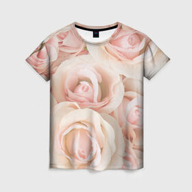 Женская футболка 3D с принтом Pink roses в Курске, 100% полиэфир ( синтетическое хлопкоподобное полотно) | прямой крой, круглый вырез горловины, длина до линии бедер | розовый | розы