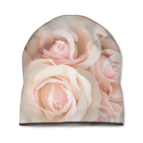 Шапка 3D с принтом Pink roses в Курске, 100% полиэстер | универсальный размер, печать по всей поверхности изделия | розовый | розы