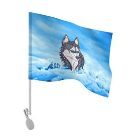 Флаг для автомобиля с принтом Siberian Husky в Курске, 100% полиэстер | Размер: 30*21 см | at | bowwow | dog | hound | pooch | арт | гончая | гончая собака | горы | деревья | лес | снег | собака | хаски | холод