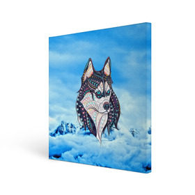 Холст квадратный с принтом Siberian Husky в Курске, 100% ПВХ |  | at | bowwow | dog | hound | pooch | арт | гончая | гончая собака | горы | деревья | лес | снег | собака | хаски | холод