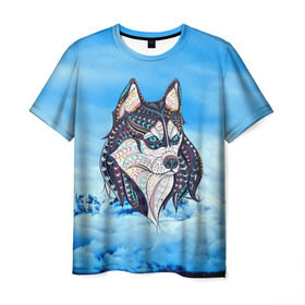 Мужская футболка 3D с принтом Siberian Husky в Курске, 100% полиэфир | прямой крой, круглый вырез горловины, длина до линии бедер | at | bowwow | dog | hound | pooch | арт | гончая | гончая собака | горы | деревья | лес | снег | собака | хаски | холод
