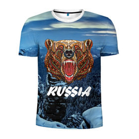 Мужская футболка 3D спортивная с принтом Russian bear в Курске, 100% полиэстер с улучшенными характеристиками | приталенный силуэт, круглая горловина, широкие плечи, сужается к линии бедра | 