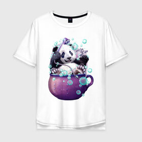 Мужская футболка хлопок Oversize с принтом Панда в Курске, 100% хлопок | свободный крой, круглый ворот, “спинка” длиннее передней части | арт | ванная | пена | пузыри | рисунок