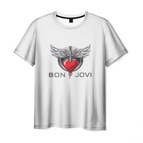 Мужская футболка 3D с принтом Bon Jovi в Курске, 100% полиэфир | прямой крой, круглый вырез горловины, длина до линии бедер | Тематика изображения на принте: its my life | бон жови | джон бон джови | кровь | меч | сердце