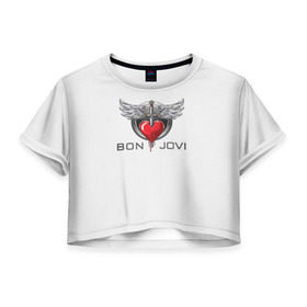 Женская футболка 3D укороченная с принтом Bon Jovi в Курске, 100% полиэстер | круглая горловина, длина футболки до линии талии, рукава с отворотами | its my life | бон жови | джон бон джови | кровь | меч | сердце