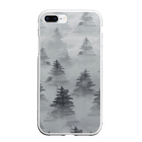 Чехол для iPhone 7Plus/8 Plus матовый с принтом Туманный лес в Курске, Силикон | Область печати: задняя сторона чехла, без боковых панелей | Тематика изображения на принте: бор | вечер | деревья | елка | еловый | ель | загадочный | земля | зима | лес | мрачный | необычный | природа | серый | сибирь | снег | тайга | туман | хвойный