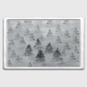 Магнит 45*70 с принтом Туманный лес в Курске, Пластик | Размер: 78*52 мм; Размер печати: 70*45 | Тематика изображения на принте: бор | вечер | деревья | елка | еловый | ель | загадочный | земля | зима | лес | мрачный | необычный | природа | серый | сибирь | снег | тайга | туман | хвойный