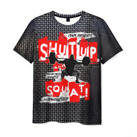 Мужская футболка 3D с принтом Powerlifting shut up and squat в Курске, 100% полиэфир | прямой крой, круглый вырез горловины, длина до линии бедер | powerlifting | shut up and squat | пауэрлифтинг