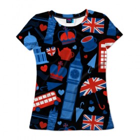 Женская футболка 3D с принтом Великобритания в Курске, 100% полиэфир ( синтетическое хлопкоподобное полотно) | прямой крой, круглый вырез горловины, длина до линии бедер | красный | лондон | паттерн | черный