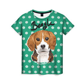 Женская футболка 3D с принтом Бигль в Курске, 100% полиэфир ( синтетическое хлопкоподобное полотно) | прямой крой, круглый вырез горловины, длина до линии бедер | beagle | арт | гончая | горошек | животное | кружочек | пес | собака | текстура