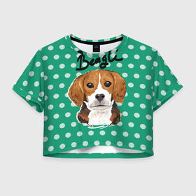 Женская футболка 3D укороченная с принтом Бигль в Курске, 100% полиэстер | круглая горловина, длина футболки до линии талии, рукава с отворотами | beagle | арт | гончая | горошек | животное | кружочек | пес | собака | текстура