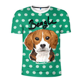 Мужская футболка 3D спортивная с принтом Бигль в Курске, 100% полиэстер с улучшенными характеристиками | приталенный силуэт, круглая горловина, широкие плечи, сужается к линии бедра | beagle | арт | гончая | горошек | животное | кружочек | пес | собака | текстура