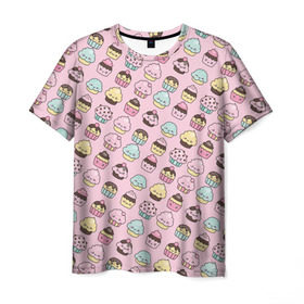 Мужская футболка 3D с принтом Каваи Кексики в Курске, 100% полиэфир | прямой крой, круглый вырез горловины, длина до линии бедер | Тематика изображения на принте: аниме | вкусняшка | детский | еда | капкейки | лапуля | милота | милый | мимими | няша | розовый