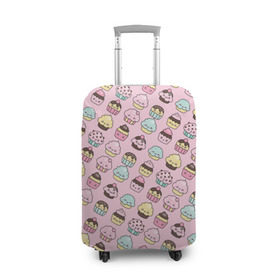Чехол для чемодана 3D с принтом Каваи Кексики в Курске, 86% полиэфир, 14% спандекс | двустороннее нанесение принта, прорези для ручек и колес | аниме | вкусняшка | детский | еда | капкейки | лапуля | милота | милый | мимими | няша | розовый