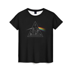 Женская футболка 3D с принтом Pink Floyd Make Rainbow в Курске, 100% полиэфир ( синтетическое хлопкоподобное полотно) | прямой крой, круглый вырез горловины, длина до линии бедер | англия | басы | британия | гитара | группа | логотип | музыка | песни | пинк флойд | призма | радуга | рок | свет